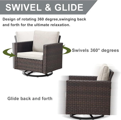 HUMMUH 5 Piece Patio Furniture Set,Wicker Swivel Rocker Patio Chairs Set of 4 with 30'' Fire Pit Table Outdoor Furniture Set for Porch,Garden,Backyard