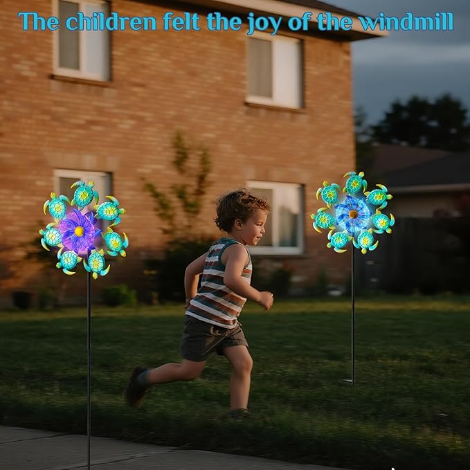 51" Sea Turtle Solar Wind Spinner Outdoor,Ocean Theme Garden Wind Spinners with LED Changing Light,Kinetic Windmill Decorative Turtle Decor Wind Sculpture for Yard,Patio,Lawn Unique Gifts