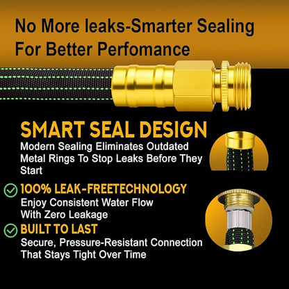 30FT Lightweight Garden Hose,Flexible Water Hose with Solid Brass Head,Kink-Free,Collapsible Hose,High Pressure Flat Water Hose for RV,Boat,Car Wash,Garden,Yard,Camper (GreenBlack, 30FT+Nozzle)