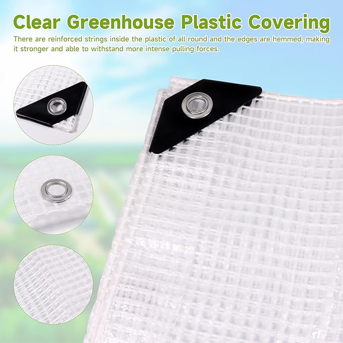 Greenhouse Cover,Clear Plastic Covering, 16Mil Thickness Heavy Duty Clear tarp for Chicken coop,Gardening,Farming, Greenhouse Plastic sheeting with Grommets (White, 3ft*3ft)
