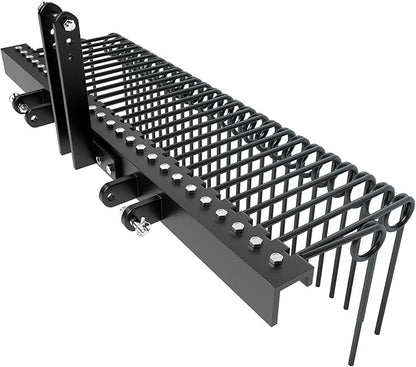 60 in Pine Straw Needle Rake, 3 Point Landscape Rake, Powder Coated Steel Spring Tow Behind Rakes, Tractor Attachments for Leaves Straw Grass Attach to Cat 0 Cat 1, Black
