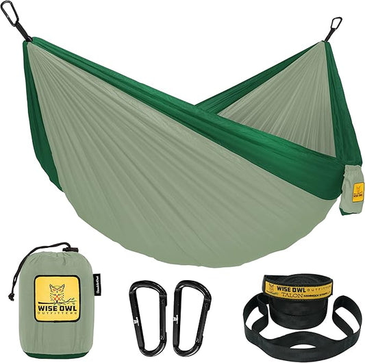 Wise Owl Outfitters Camping Hammock – 500lbs Portable Hammock with Tree Straps - Travel, Backpacking, Hiking, Outdoors Camping Gear - Single or Double