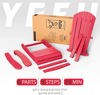 YEFU Adirondack Chairs Set of 2: Plastic Adirondack Chairs - Patio Chairs with Wood Texture - Outdoor Chair HIPS - Lawn Fire Pit Deck Porch Garden Chairs for Adults (Red)