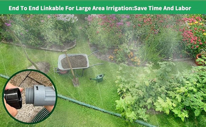Watoo 2025 Sprinkler Hose & Soaker Hose for Yard - 50 FT Reinforced Flat Garden Hose with Holes, Heavy Duty No-Kink Lawn Irrigation Hose (Includes Stakes, High Pressure Spray)