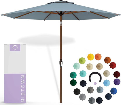 Midtown Umbrellas Sunbrella Umbrella Outdoor Patio Umbrella 2-8 Feet in Canvas Haze Acrylic Fabric - Auto-Tilt Aluminum Frame For Backyard Umbrella, Deck Umbrella & Porch Umbrella - Wooden Pole