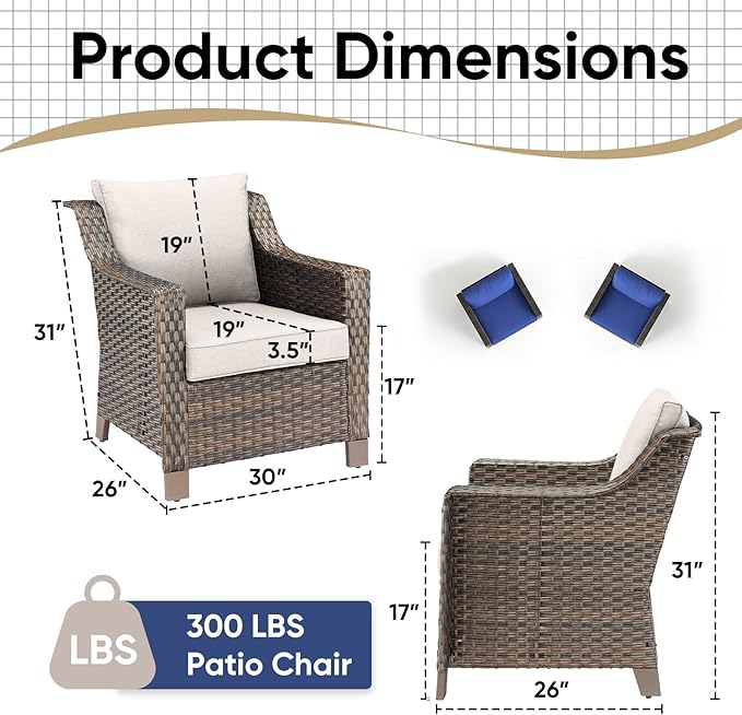 Outdoor Wicker Chair Set of 2-Outdoor Patio Chairs with Deep Seating Patio Dining Chairs for Deck Balcony Poolside Backyard-Brown/Beige
