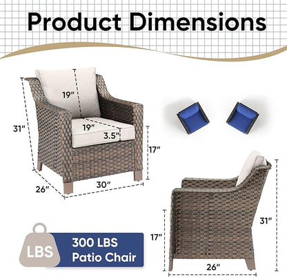 Outdoor Wicker Chair Set of 2-Outdoor Patio Chairs with Deep Seating Patio Dining Chairs for Deck Balcony Poolside Backyard-Brown/Beige