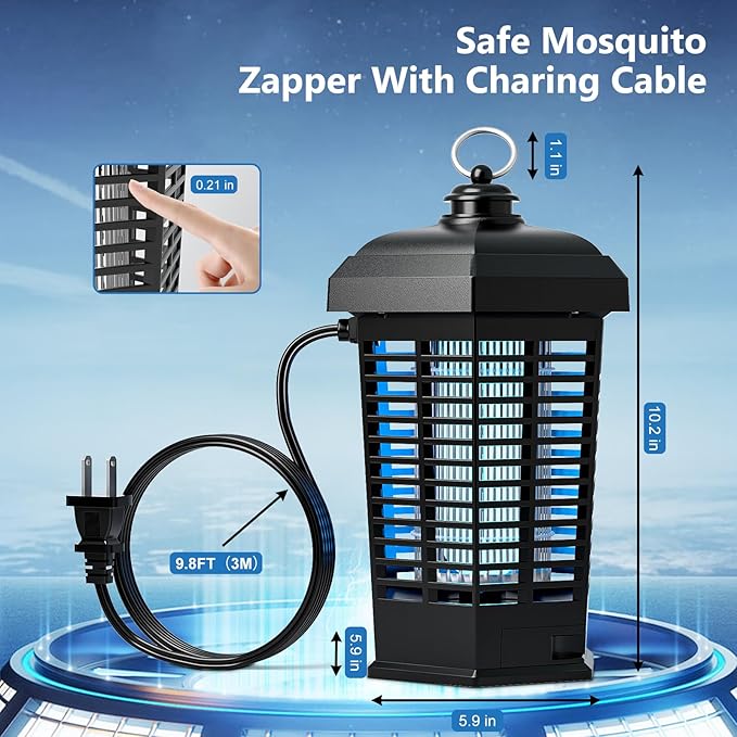 Bug Zapper Outdoor Indoor,Electric Mosquito Zapper Plug in,4200V Rechargeable Fly Trap with ABS Waterproof Cover,Electric Fly Zapper for Home Backyard Camping BBQ,Black