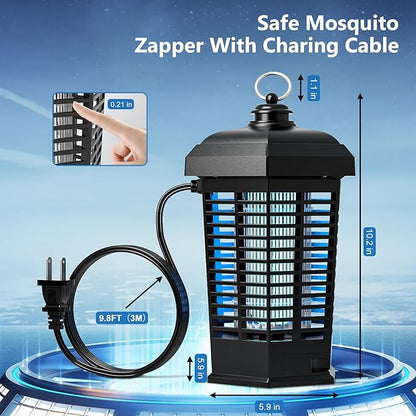 Bug Zapper Outdoor Indoor,Electric Mosquito Zapper Plug in,4200V Rechargeable Fly Trap with ABS Waterproof Cover,Electric Fly Zapper for Home Backyard Camping BBQ,Black