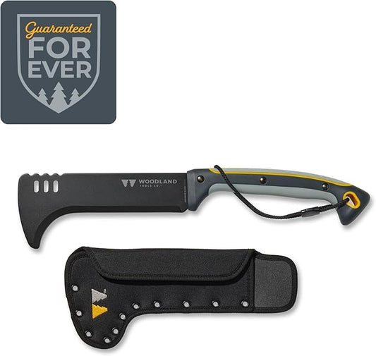 Woodland Tools Super Duty Brush Axe – 9 Inch Curved Blade with Triple Pinned Full Tang, Long Handle, Batoning Spine, and Ballistic Nylon Sheath – Manual Tool for Brush Clearing and Trail Work