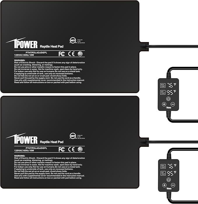 iPower 8 by 12 Inch 16W Reptile Heating Pad with Adjustable Thermostat, Under Tank Warmer Terrarium Heat Mat for Turtles/Snakes/Lizards/Frogs, 2 Pack
