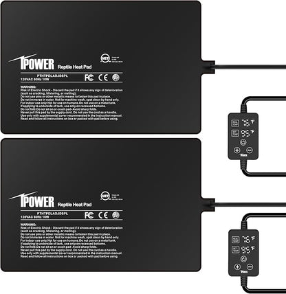 iPower 8 by 12 Inch 16W Reptile Heating Pad with Adjustable Thermostat, Under Tank Warmer Terrarium Heat Mat for Turtles/Snakes/Lizards/Frogs, 2 Pack