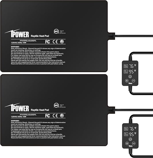 iPower 8 by 12 Inch 16W Reptile Heating Pad with Adjustable Thermostat, Under Tank Warmer Terrarium Heat Mat for Turtles/Snakes/Lizards/Frogs, 2 Pack