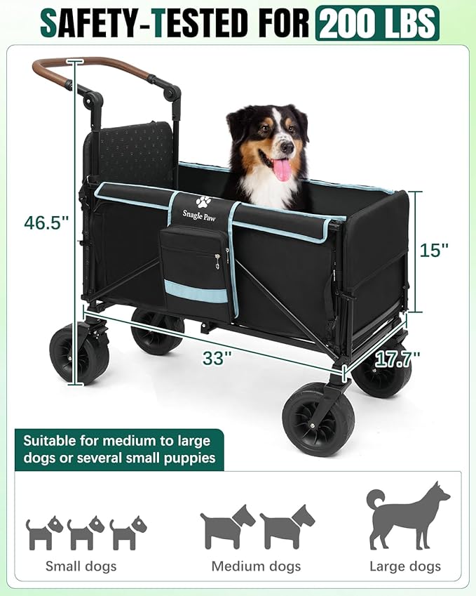 Snagle Paw Extra Large Dog Stroller,Wagon Cart for Medium Large Dogs up to 200lbs | All Terrain Foldable Pet Stroller with Ramp & Tailgate (Extra Space), Adjustable Handle & One-Step Brake