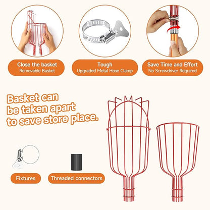 SANLIKE Fruit Picker Tool 8FT Telescoping Fruit Picker Pole, Easy to Assemble Twist-On Apple Basket, Lightweight Aluminum Fruit Picking Equipment for Getting Fruits Apple Orange Pear Mangoes