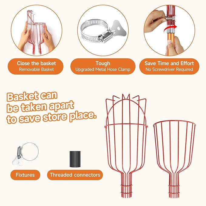 SANLIKE Fruit Picker Tool 12FT Telescoping Fruit Picker Pole, Easy to Assemble Twist-On Apple Basket, Lightweight Aluminum Fruit Picking Equipment for Getting Fruits Apple Orange Pear Mangoes