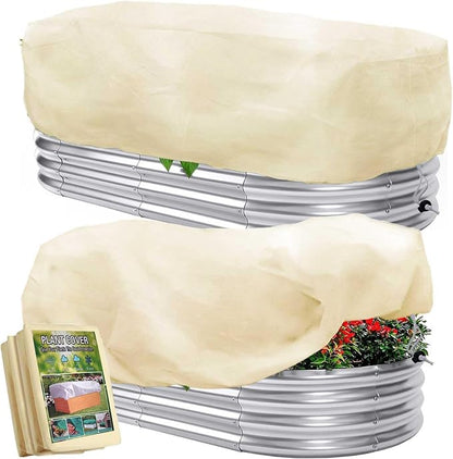 2 Pack Plant Covers Freeze Protection for Raised Beds Rectangular Planter Frost Fabric with Drawstring 2.82oz/yd² Reusable Raised Beds Frost Cloth for Winter Outdoor Plants (Beige,for Cover a 4x2x1ft)