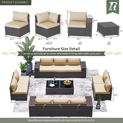 16 Pieces Outdoor Patio Furniture Set Patio Furniture Outdoor Sectional Sofa Conversation Set w/ETL Approved 45" Gas Outdoor Fire Table & Coffee Table, Swivel Rocking Chair Brown