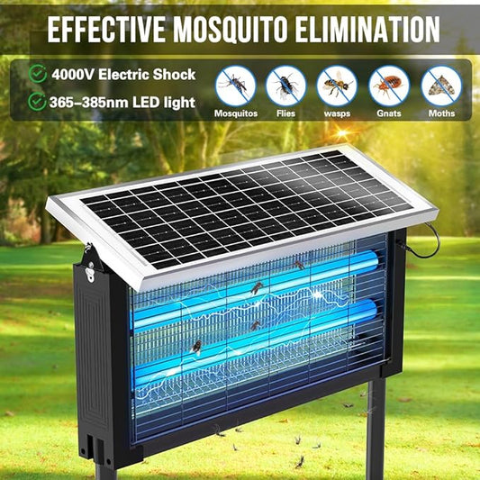 Solar Bug Zapper 4000V - Waterproof, Portable, Rechargeable Ultimate Mosquito Killer for Patio, Yard, Garden & Camping | Electric Insect Trap with Powerful 4000V Grid (Black)