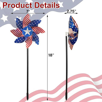 winemana 12 Pack 4th of July Patriotic Pinwheels for Yard & Garden – Reflective American Flag Wind Spinners, Outdoor Bird Deterrents Decorations for Independence Day & Memorial Day (Red White Blue)