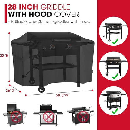 Unicook 5483 Griddle Cover for Blackstone 28 Inch Cooking Station with Hood, Heavy Duty Waterproof Flat Top Gas Grill Cover, All Weather Protection for BBQ Griddle, Black