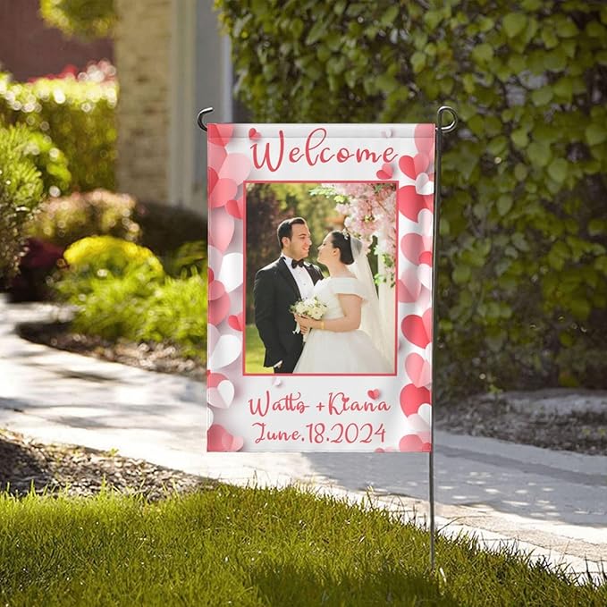 Custom Wedding Garden Flag Personalized Garden Flags Add Photo Name Date Decoration Banner For Ceremony Party Bridal Shower Memorial Anniversary (Custom Wedding Flags 1, 28x40(in))
