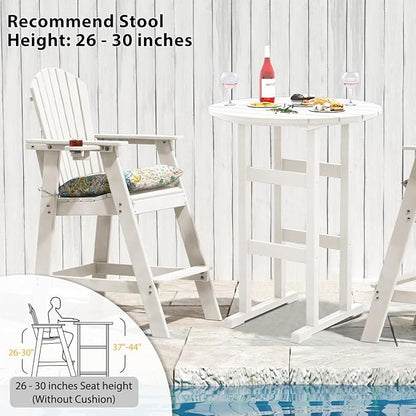 Sundale Outdoor Adirondack Round Bar Table, 39 Inch Height Patio Large Pub Table for 4, All Weather HDPE High Top Bistro Counter Tabl for Outside Deck Porch Balcony Poolside (White)