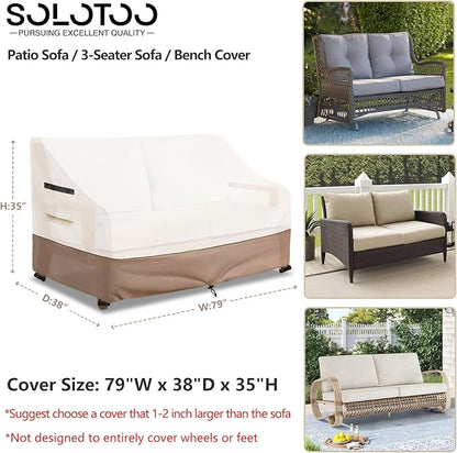 Outdoor Couch Cover Waterproof Patio Furniture Covers, 79 Inches Outdoor Sofa Cover, Furniture Covers for Patio Seating (Beige)