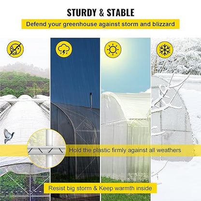 VEVOR Greenhouse Spring Wire and Lock Channel 50 Packs, 6.56 ft PE Coated Aluminum Alloy Bundle Kit, Plastic Poly Film or Shade Cloth Attachment w/Screws, Silver