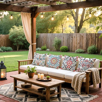 Cirzone Outdoor Pillow Covers 18x18 Set of 4 Morden Geometric Flower Patterns Waterproof Throw Outdoor Pillows Boho Decorations for Funiture Patio Garden Home