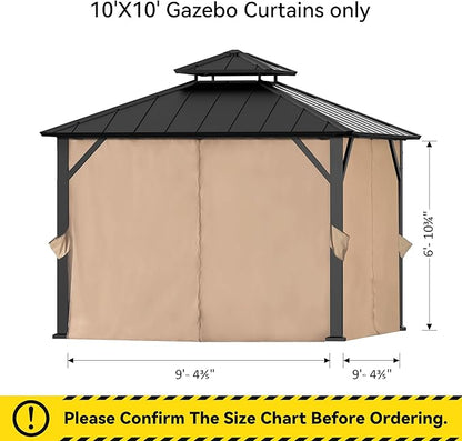 Gazebo Curtain Replacement Universal 4-Panel Sidewalls 10' x 10', Outdoor Gazebo Privacy Curtains with Zipper, Replacement for Outdoor, Patio Canopy, Garden and Backyard (Curtain Only)