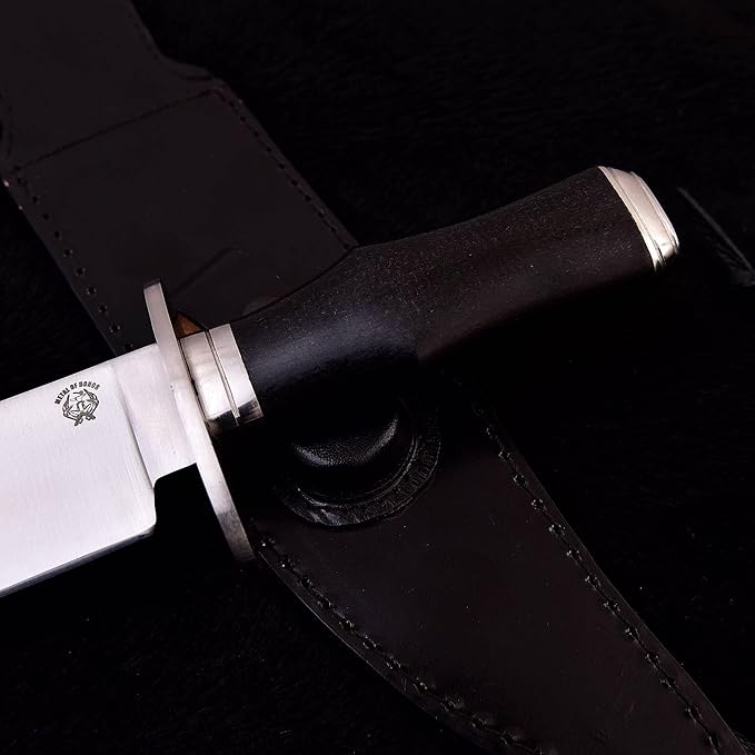 Survival Hunting Knife with Sheath, Handmade 15-inch Full Tang D2 Fixed Blade Tactical Bowie Knife for Camping, Outdoor, Bushcraft, Father's Day Gifts with Solid Engineered Wood Handle (Black)