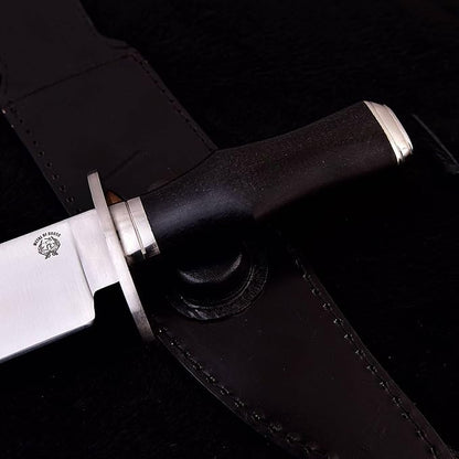 Survival Hunting Knife with Sheath, Handmade 15-inch Full Tang D2 Fixed Blade Tactical Bowie Knife for Camping, Outdoor, Bushcraft, Father's Day Gifts with Solid Engineered Wood Handle (Black)