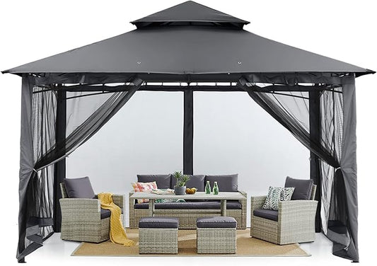MASTERCANOPY Outdoor Garden Gazebo for Patios with Stable Steel Frame and Netting Walls (11x11,Dark Gray)