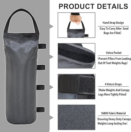 Eurmax USA Weight Capacity 112 LBS Extra Large Pop up Gazebo Weights Sand Bags for Pop up Canopy Tent Pergola Outdoor Instant Canopies,Sand Bags Without Sand, 4-Pack,(Gray)