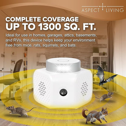 Ultrasonic Pest Repeller Plug in – White 4 Modes Rodent Repellent for Mice, Rats, Squirrels, Bats, Indoor Mouse Deterrent Device for Home, Garage, Attic, Basement, RV