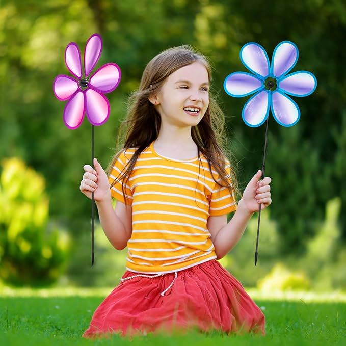4PCS Wind Spinners for Yard and Garden 11 Inches Colorful Lawn Pinwheels Flower Wind Spinners Decorative Whirligigs Windmill Kids Toys for Garden Outdoor Decor Gifts
