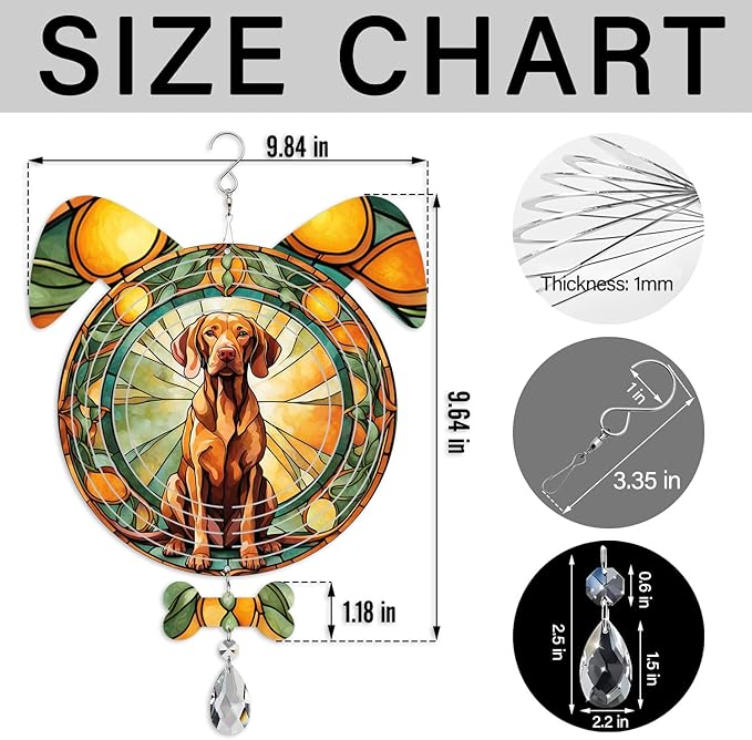 Vizsla Dog Ears Wind Spinner, Vizsla Wind Spinner Hanging for Yard and Garden V02