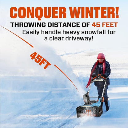 SENIX 21-Inch 60 Volt Cordless Snow Blower with Heated Handles and Steel Auger, 13-Inch Clearing Depth, 45-Foot Max Throw Distance, Dual LED Lights, 2 * 8.0Ah Batteries and Dual Port Charger Included