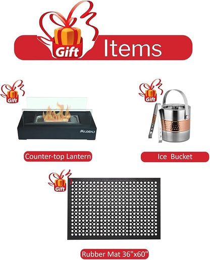 Elementi+ | Bundle Riviera Gas Fire Pit Cast Concrete 60" Rectangular Fire Table, Outdoor Fire Pit Electronic Ignition | Canvas Cover, Fire Glass and Burner Lid Included | Light Gray | Propane Gas