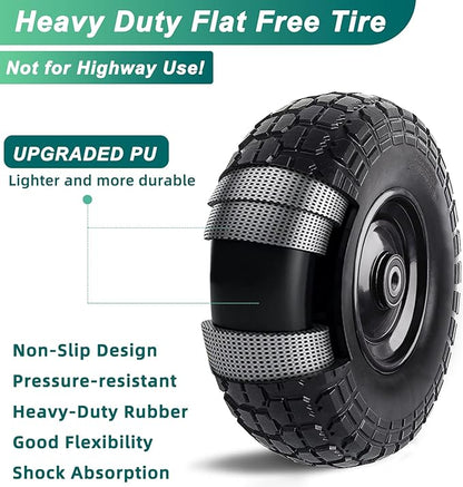 12'' Flat Free Tires Rubber Replacement Solid Tire and Wheel Assemblies for Hand Trucks Garden Cart Wheelbarrow - 3.5”Wide Polyurethane Tires 2.1 Hub with 5/8 Inch Axle Borehole (410/350-6)