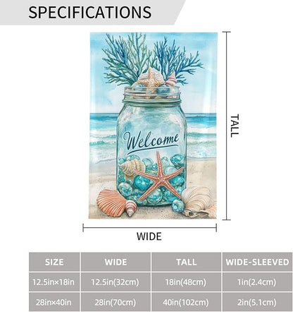 Seashells Ocean Garden Flag Vertical Double Sided Outdoor Yard Flags 12.5x18 Inch Burlap Banners Vertical Double Sided for Outdoor Decor Lawn