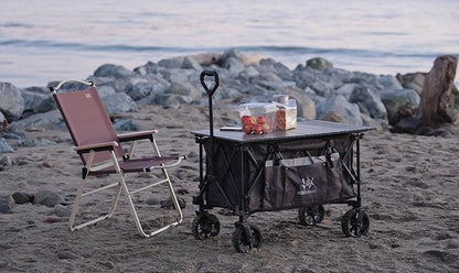 Whitsunday Folding Collapsible Utility Wagon, 400Lbs Heavy Duty Outdoor Park Beach Wagon with Table and Side Pocket for Garden Camping Sports Shopping Green