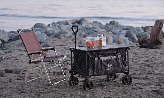 Whitsunday Folding Collapsible Utility Wagon, 400Lbs Heavy Duty Outdoor Park Beach Wagon with Table and Side Pocket for Garden Camping Sports Shopping Green