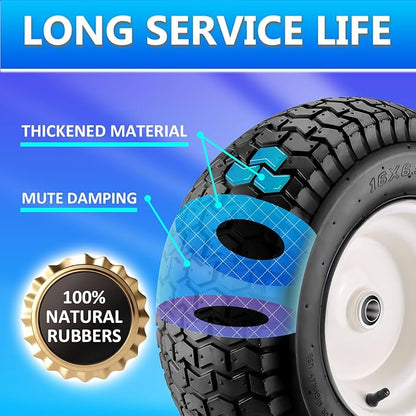 Cenipar 16x6.50-8" Lawn Mower Tire and Wheel with 3/4" Iron Bushing, 3" Offset Hub 4 Ply Heavy Duty Replacement for Craftsman Mower, Garden Lawn Tractors (2-Pack)