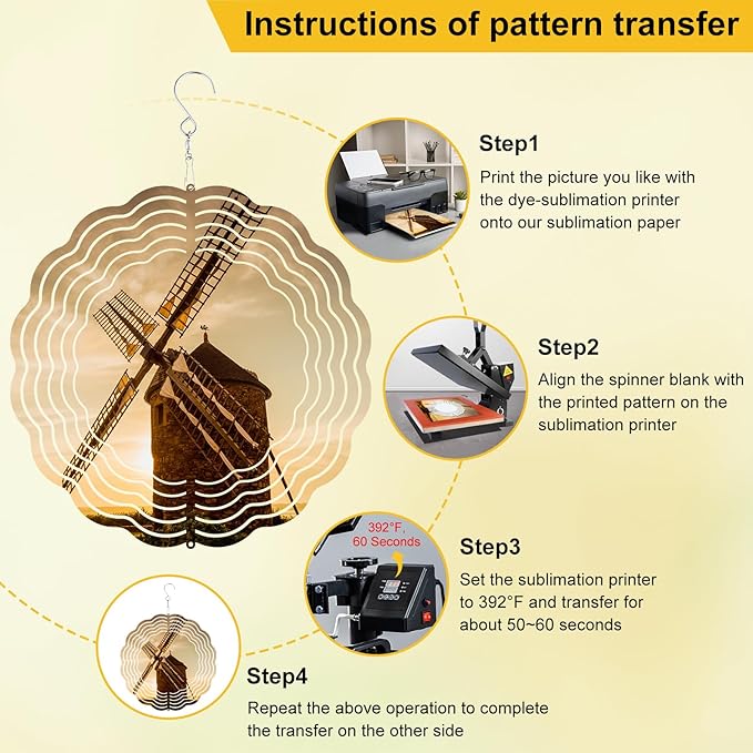 4 Pack Sublimation Wind Spinner 8 Inches Blanks 3D DIY Wind Sculptures Stainless Aluminum Hanging Ornaments Wind Powered Kinetic Trim Decor for Yards Gardens Windows Porch