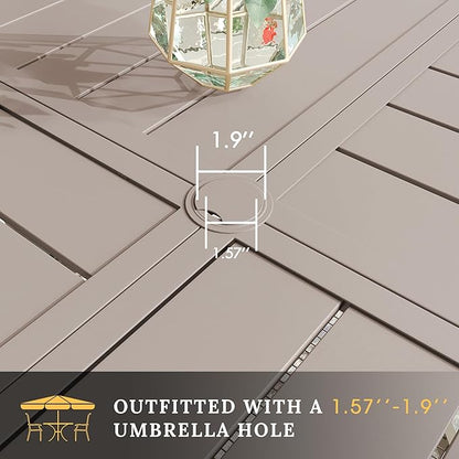 VICLLAX 9 Pieces Patio Dining Set for 8 Includes 60" Outdoor Round Table and 8 Patio Swivel Chairs for Lawn Garden, Sandshell Color Tabletop and Fabric