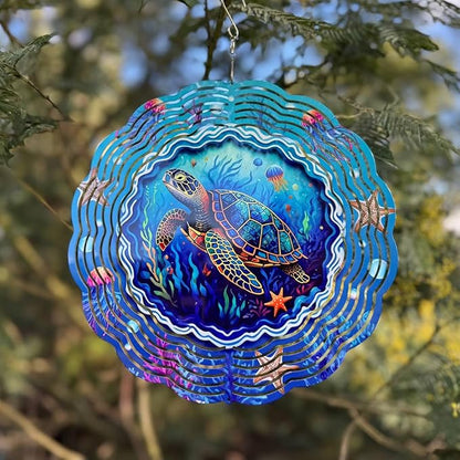 Sea Turtle Wind Spinner, 3D Hanging Stainless Steel Garden Spinner, Wind Spinner Hanging for Outdoor & Indoor Décor, Unique Gifts for Yard Garden Decoration or Patio Décor (Sea Turtle)