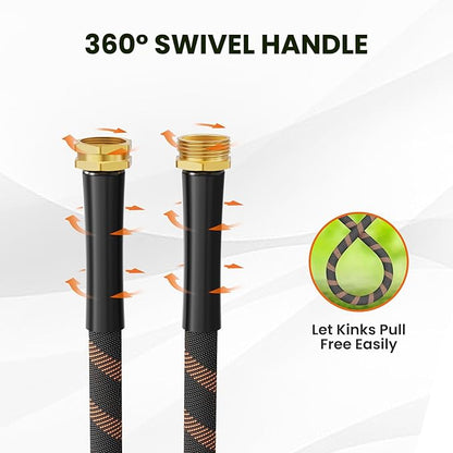 Giraffe Tools Garden Hose 75FT Non-Expandable Lightweight Flexible Water Hoses Burst 600 psi with 9 Spray Function Nozzle Heavy Duty Hose