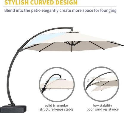 Kingdura 12ft Offset Cantilever Patio Umbrella with Base Included, Large Round Aluminum Outdoor Umbrella, 360° Rotation & Infinite Tilt, Heavy Duty Frame for Deck Pool Backyard, Creamy White